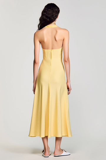 Robe en crêpe jaune licol une ligne